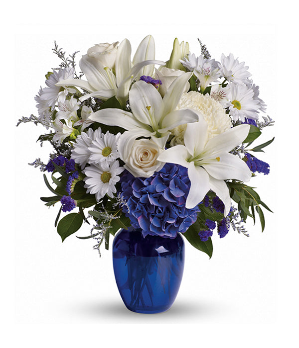 Beautiful blue and white floral arrangement