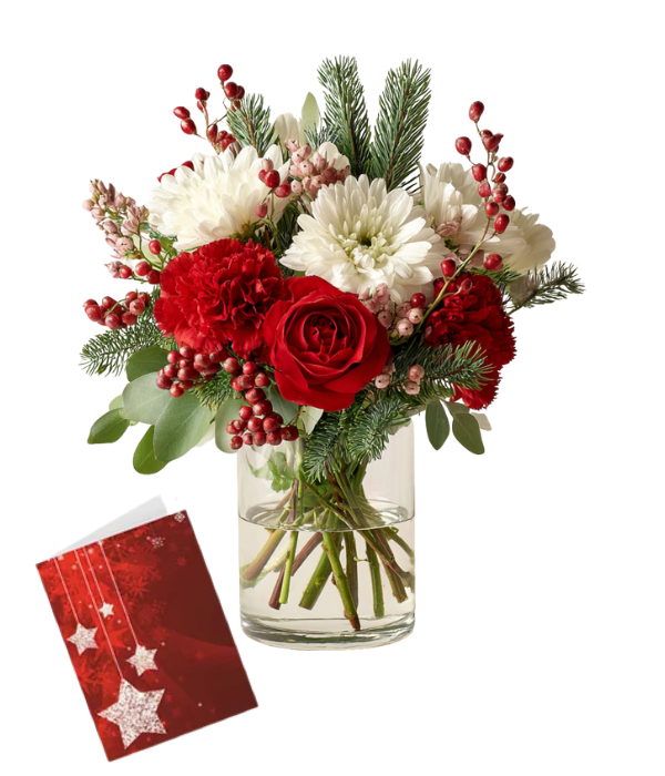Christmas floral bouquet with card