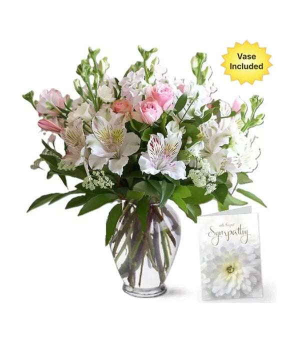 Sympathy Florist's Choice I - Bouquet of White & Pink Flowers in Vase with...