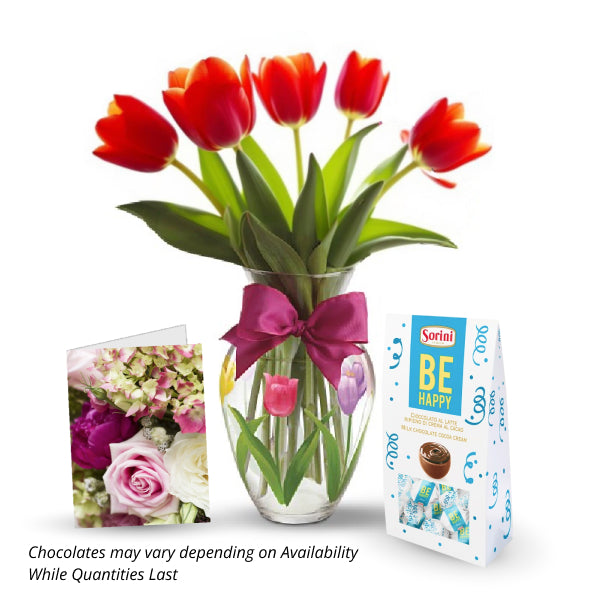 Mother's Day 5 Spring Tulips W Choclate & Card