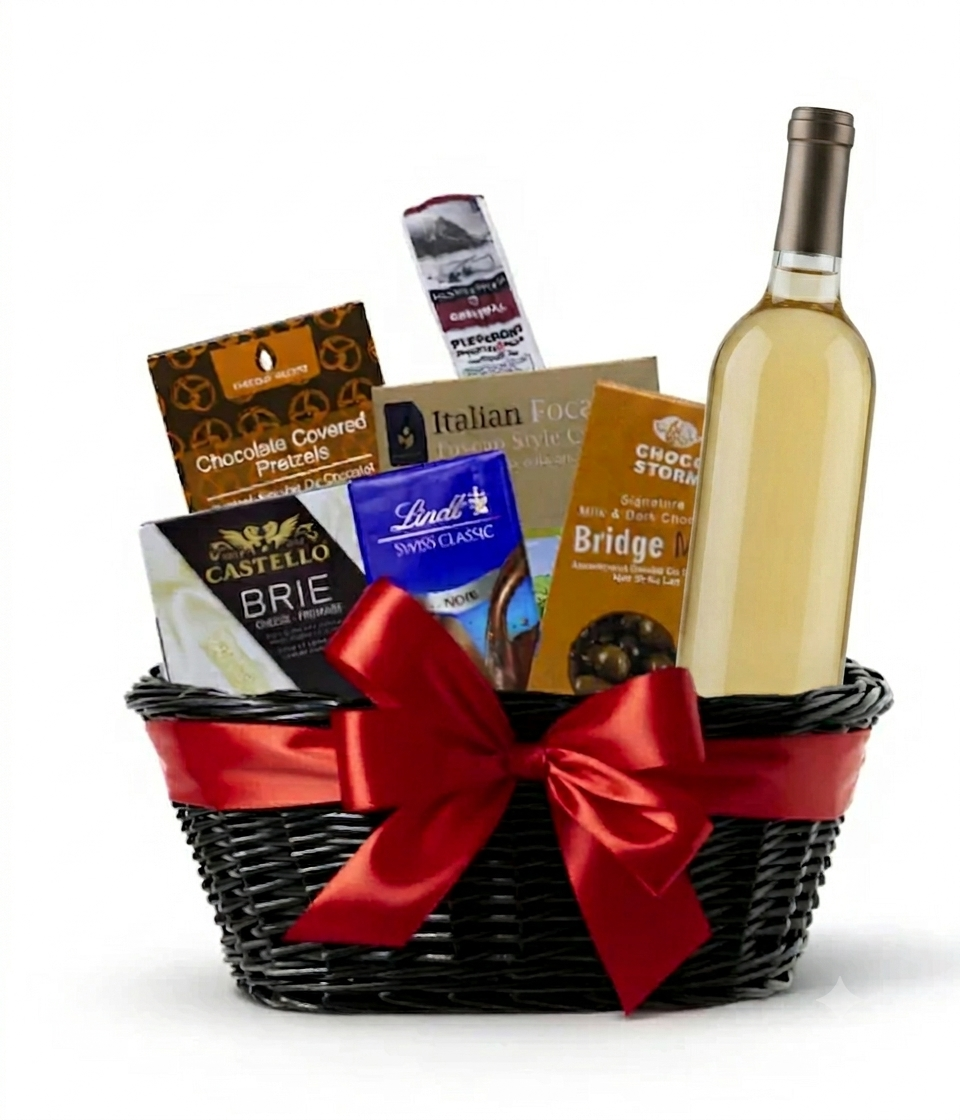 Panier de vin rouge et de fromage