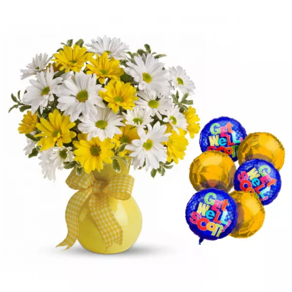 "Get Well" Balloons & Daisies